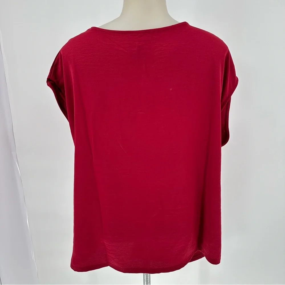 ENTRO Nadine West Red Ruby V-Neck Sleeveless Knotted Detail Asymmetrical… - Picture 4 of 10